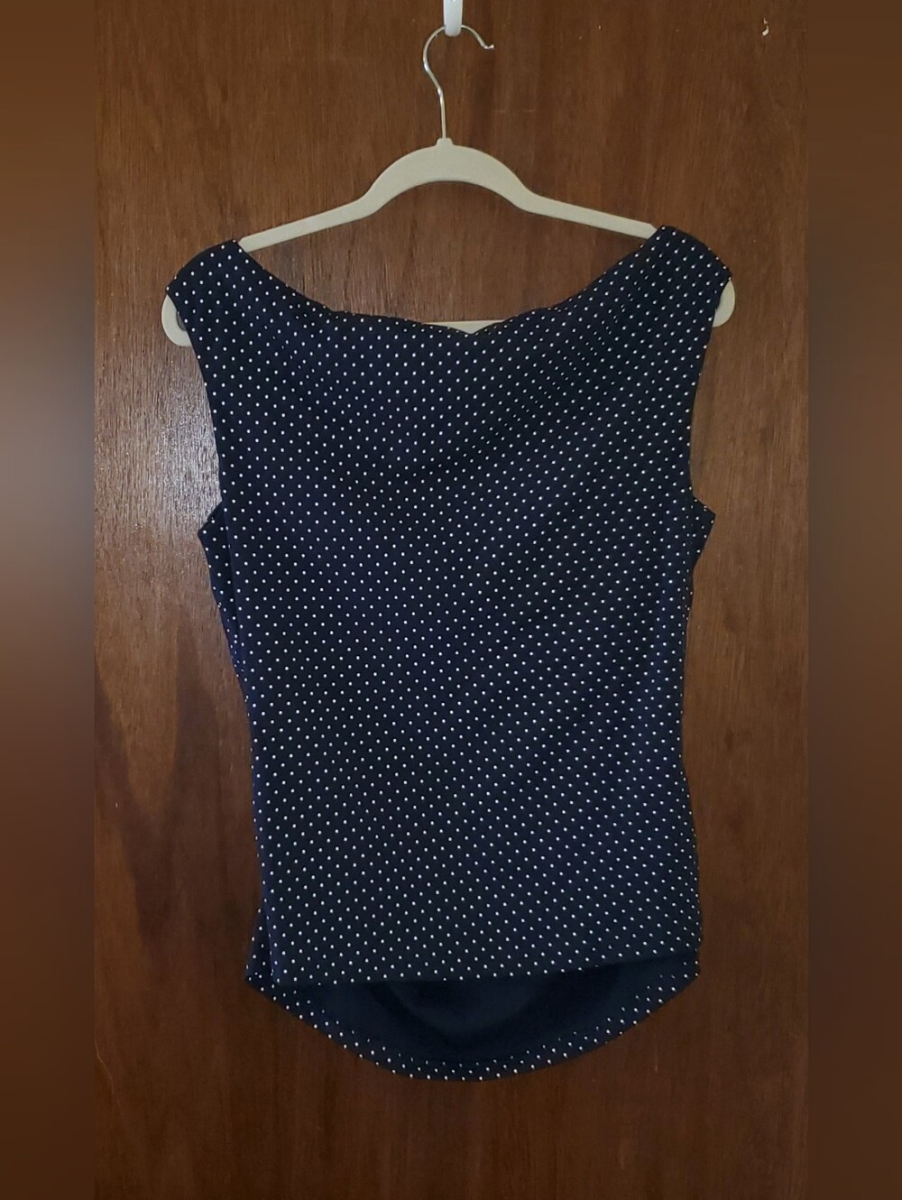 OGL Stretch Cotton Polka Dot Boatneck Ruched Bra Top Navy Blue Sz 2xl EUC - Picture 4 of 4